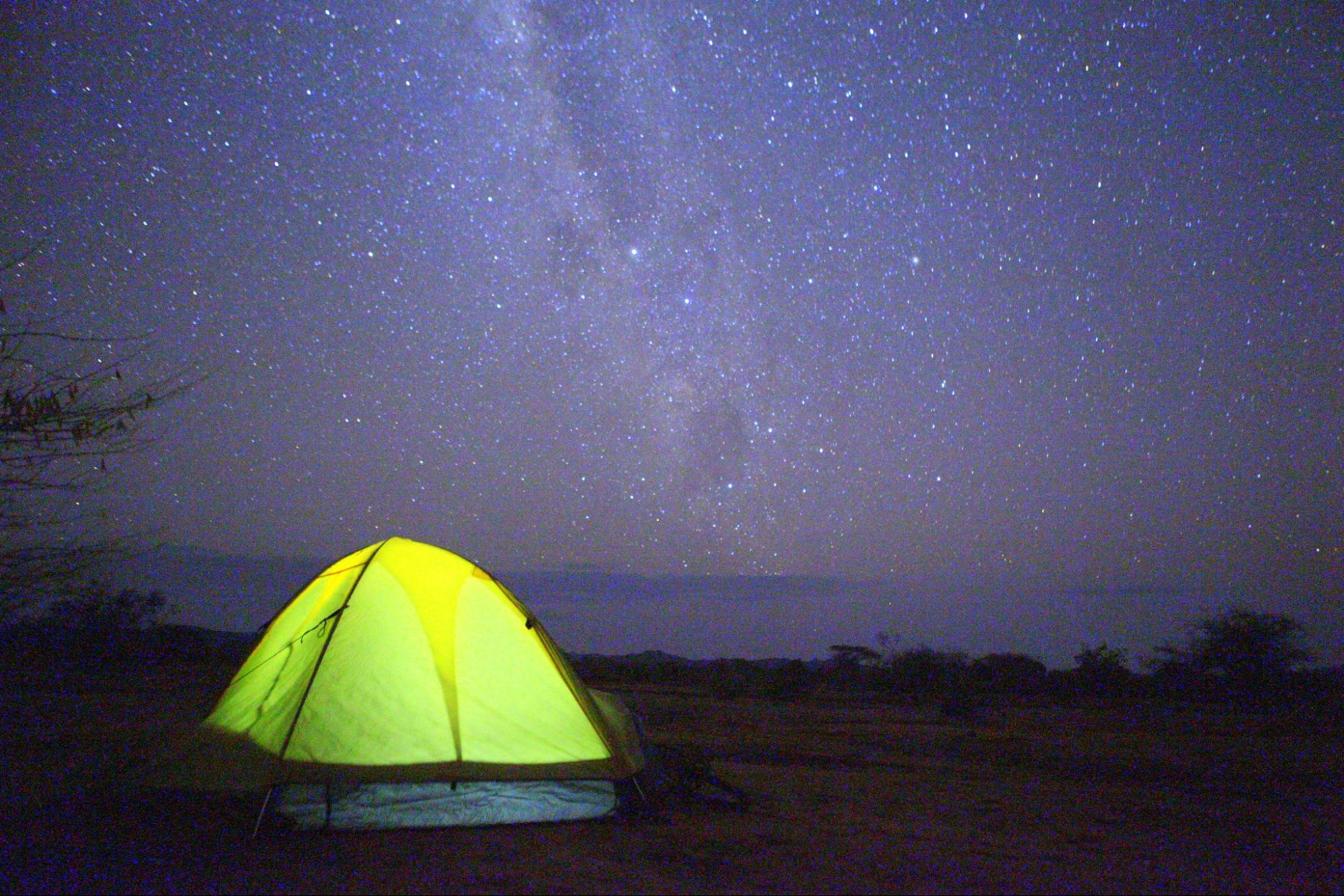 A tent under stars in Tanzania.