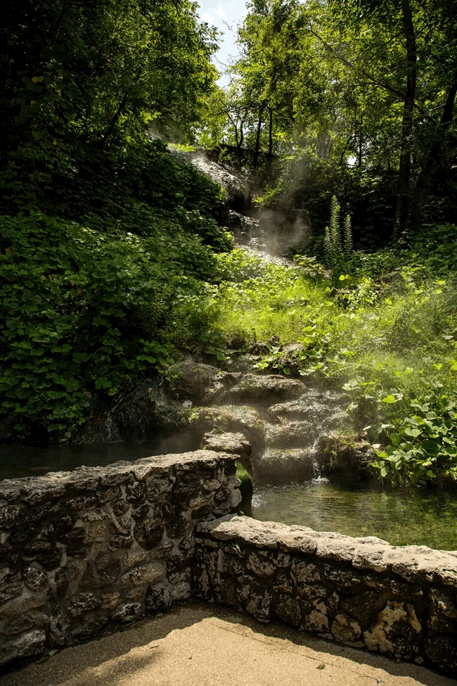 Hot water cascade at Arlington Lawn in Arkansas, USA.