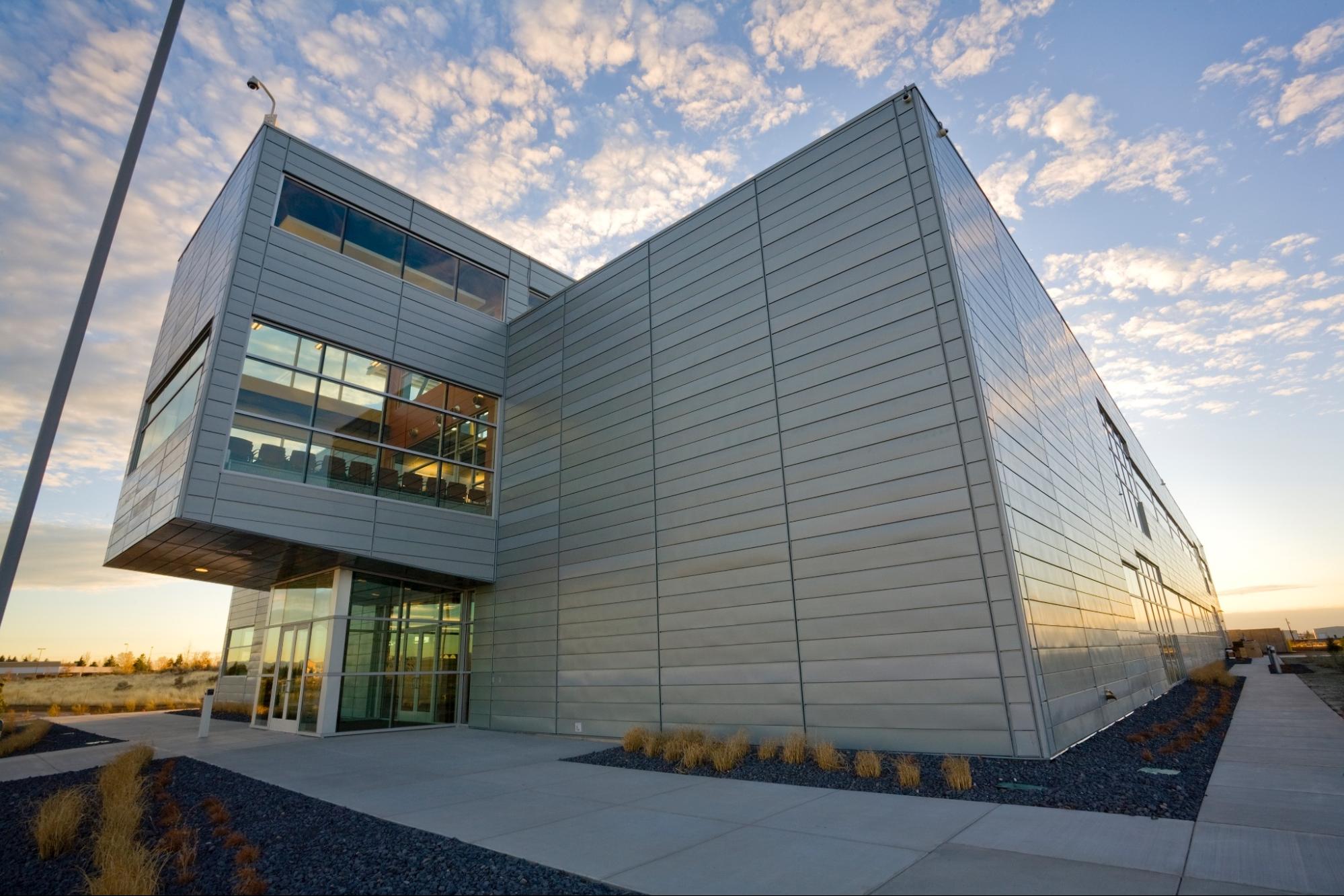 The exterior of the CAES building, a LEED-certified building in Idaho.