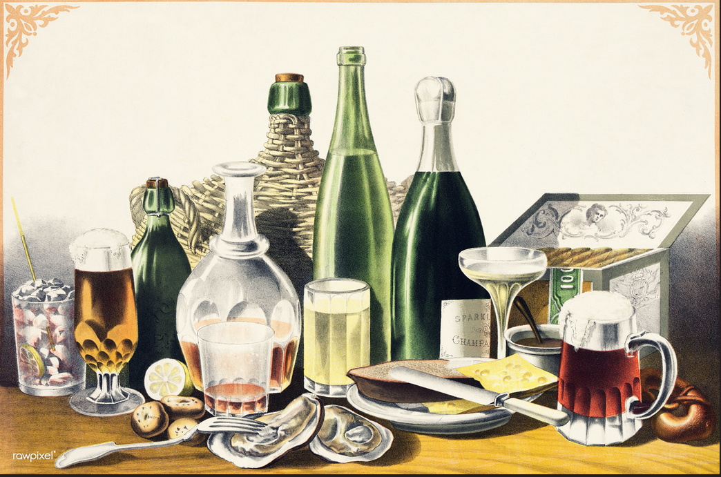 Painting of wines exemplifies the food and beverage industry.