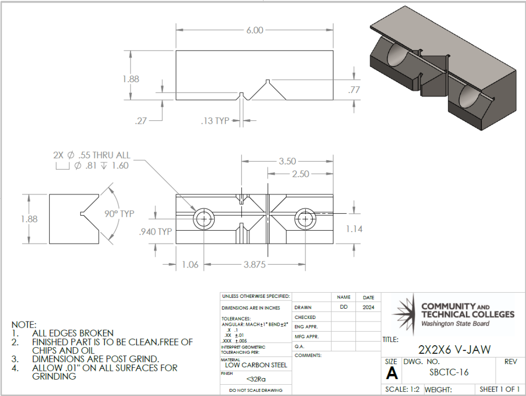 A vise V-Jaw has a 90° V cut into the face of the part.