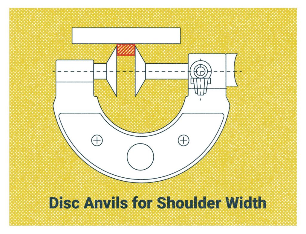 The discs of a disc micrometer closed onto the outside diameter of a short boss protruding from a flat surface.
