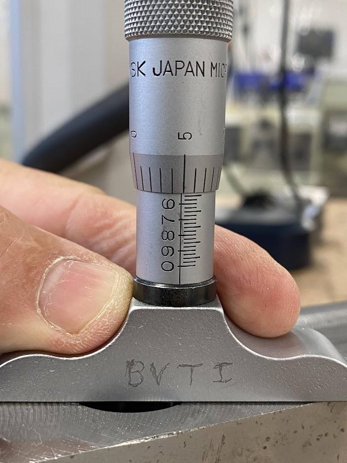 A close up of the vernier scale of a depth mic when the anvil is extended into a depth feature.