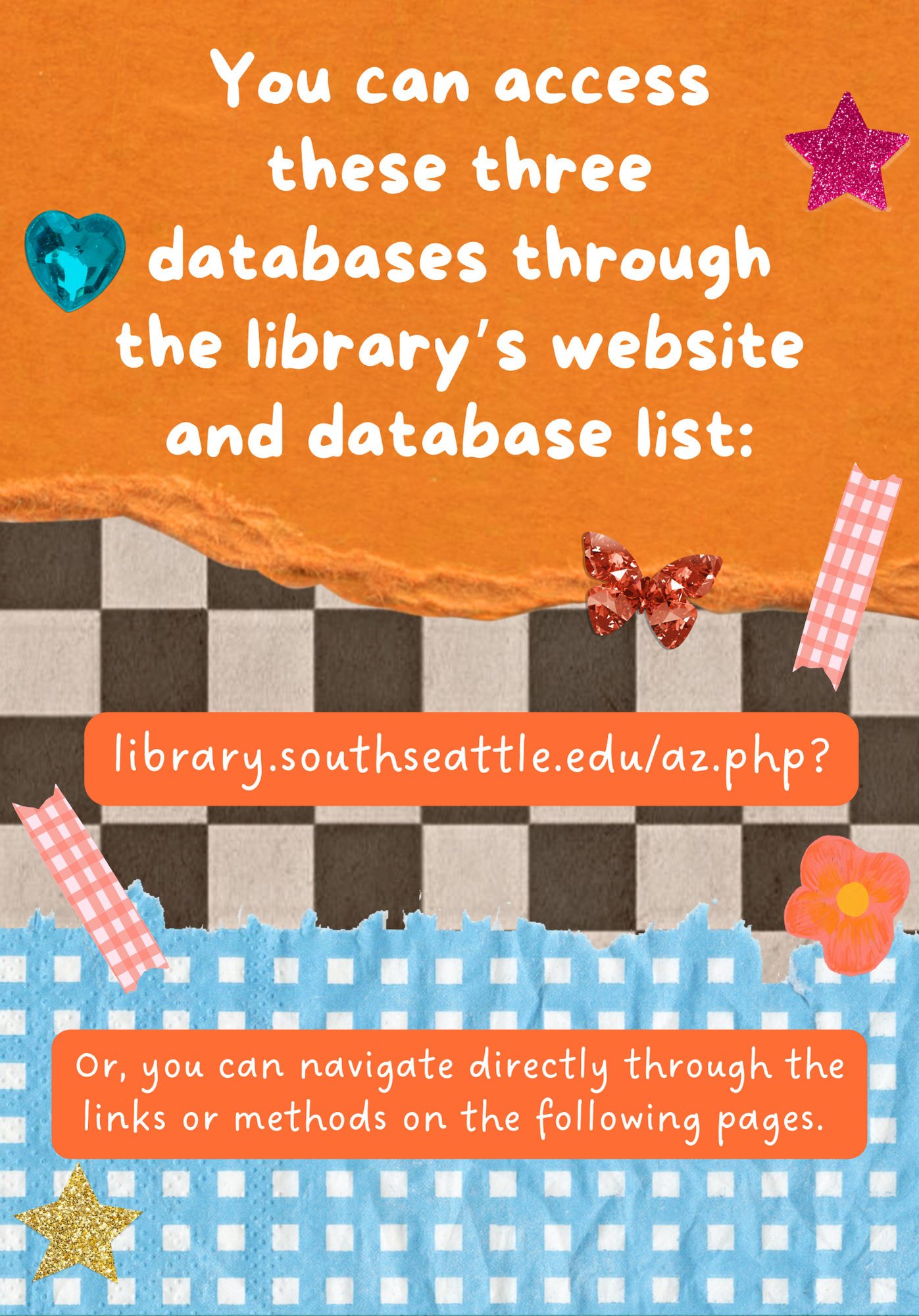 You can access these three databases through the library's website and database list: library.southseattle.edu/az.php? Or, you can navigate directly through the links or methods on the following pages.