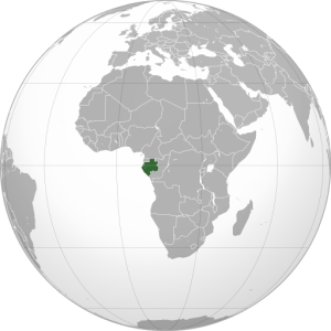 Globe showing Africa with Gabon highlighted in green