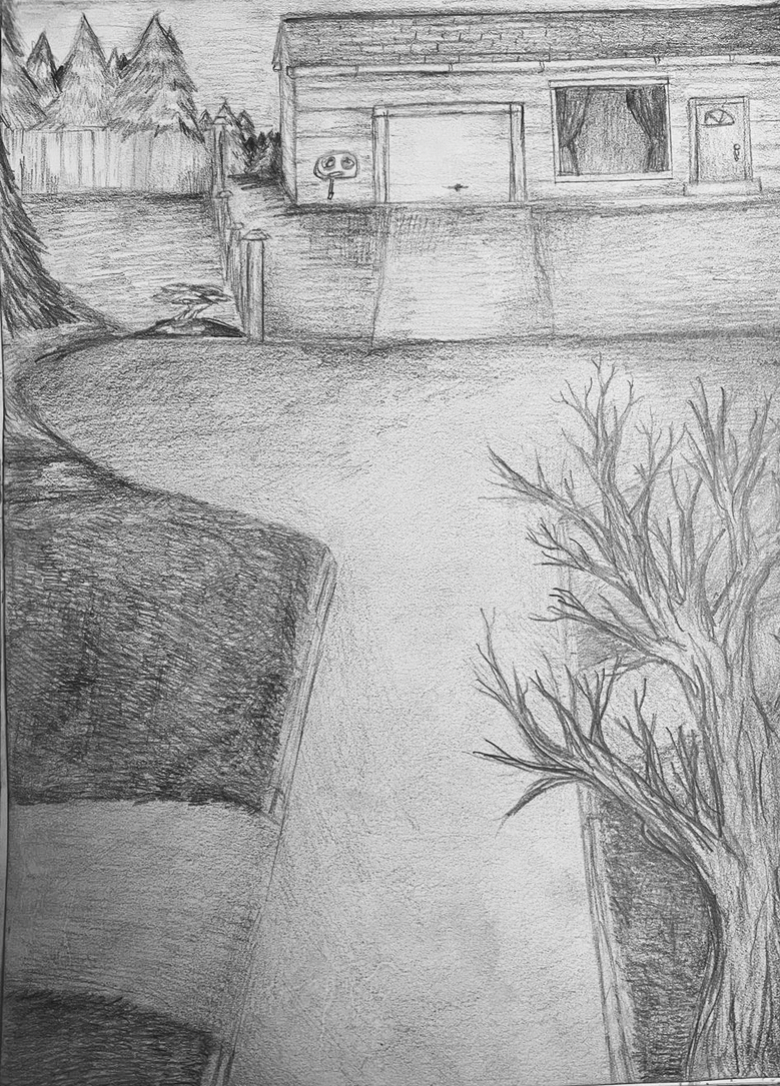 Drawing of walkway with house in distance
