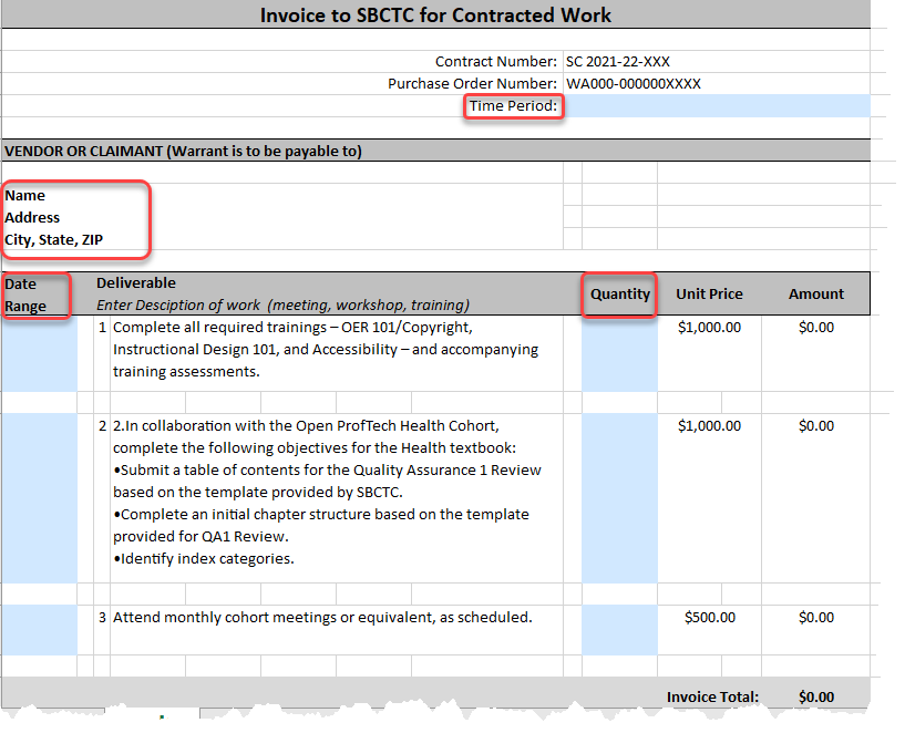 detail screenshot of invoice deliverables