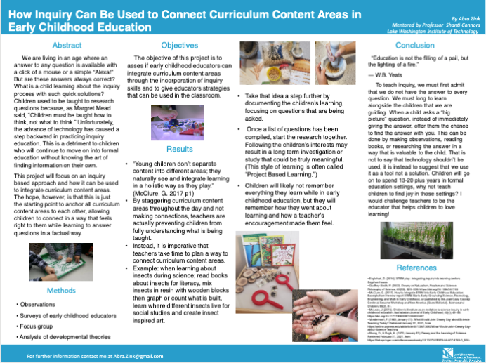 How Inquiry Can Be Used to Connect Curriculum Content Areas in Early Childhood Education Research Poster