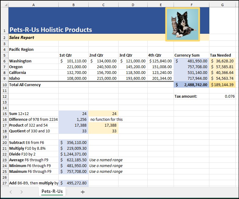 image of calculations worksheet for.