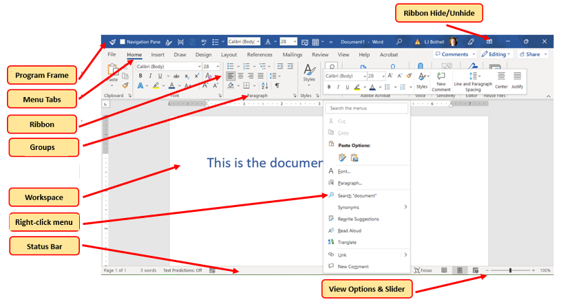 Image of MS Word user interface