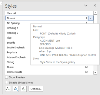 Image of MS Word styles panel