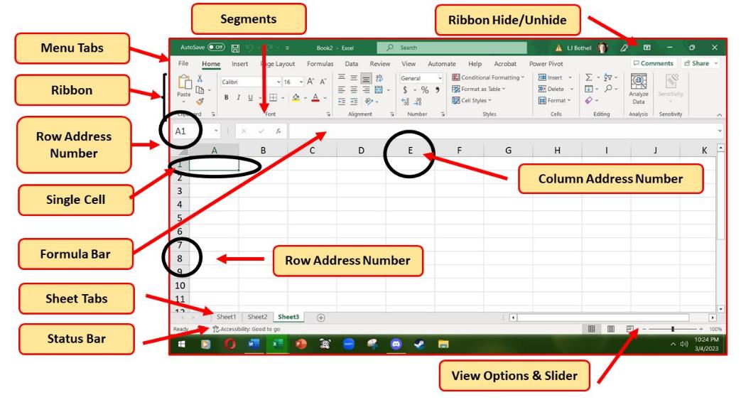 Image of MS Excel workspace user interface