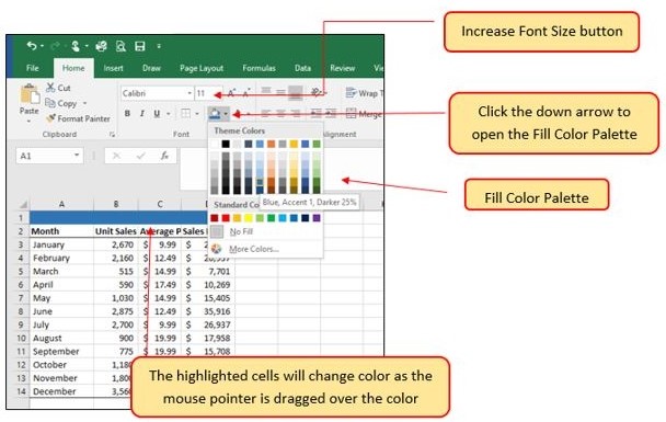 Image of MS Excel color selection panel