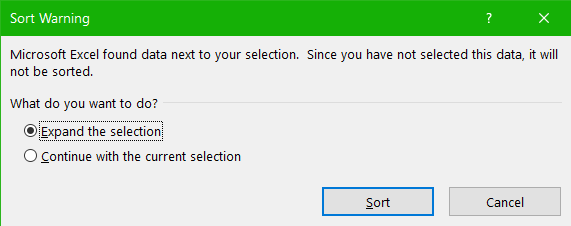Image of MS Excel error message