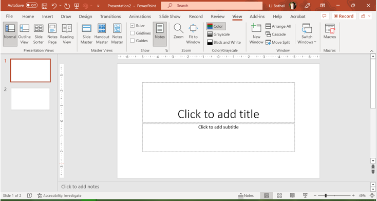 Image of MS PowerPoint slideshow workspace