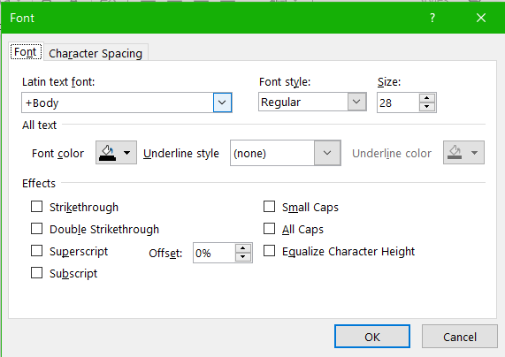 Image of MS PowerPoint fonts panel
