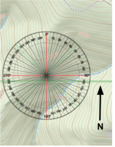 A protractor with angles from 0°-180°