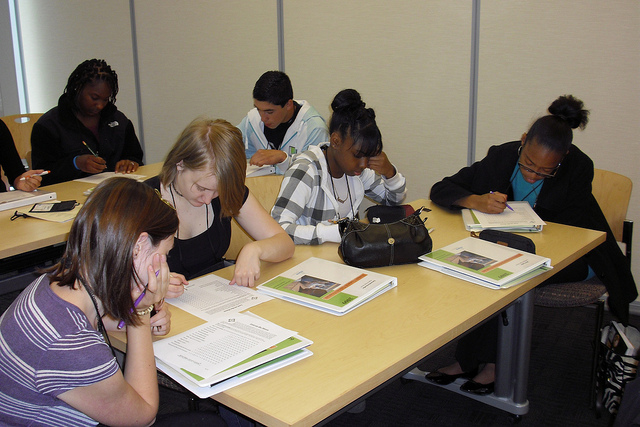 High school students working in groups