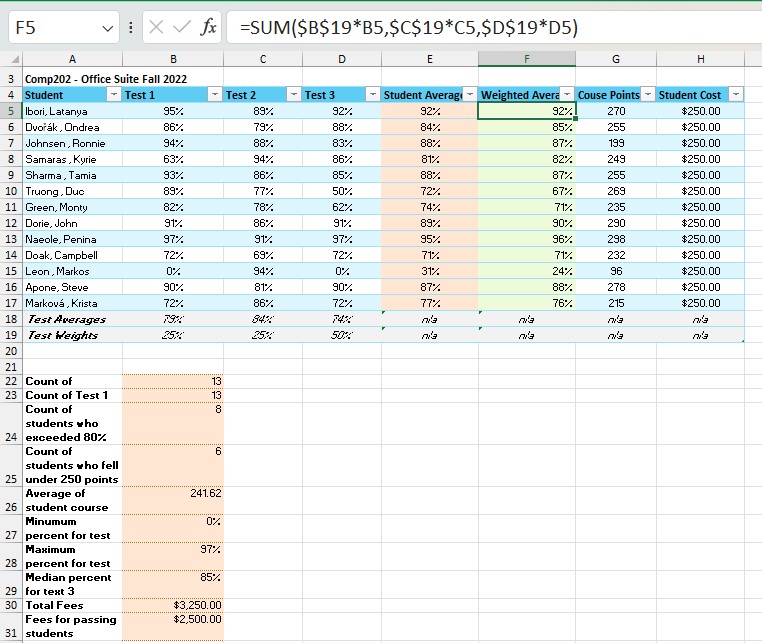 Image of page 2 of stats Excel worksheet