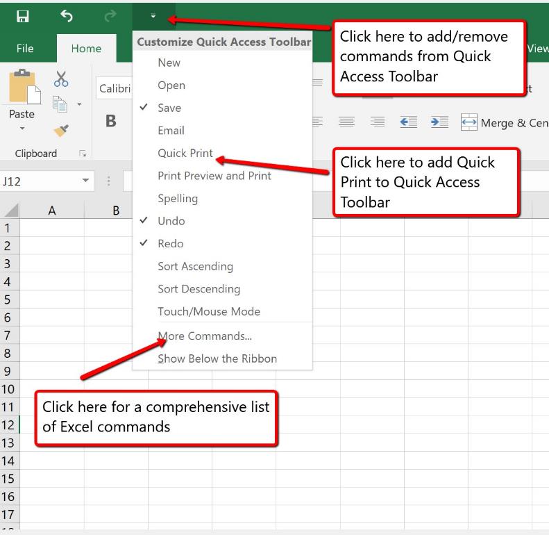 Image of MS Excel quick access toolbar