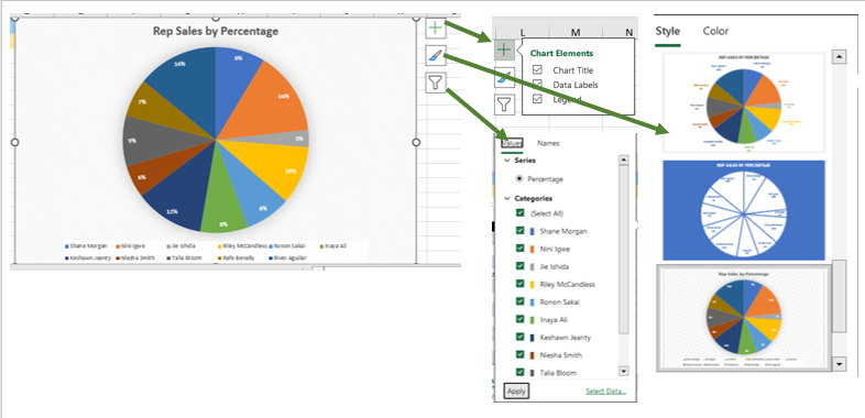 Image of MS Excel chart options