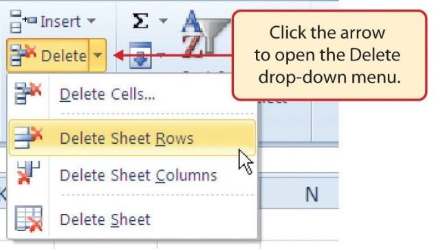 Image of MS Excel delete sheet rows