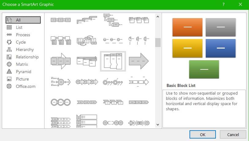 Image of MS Excel smartart creation panel