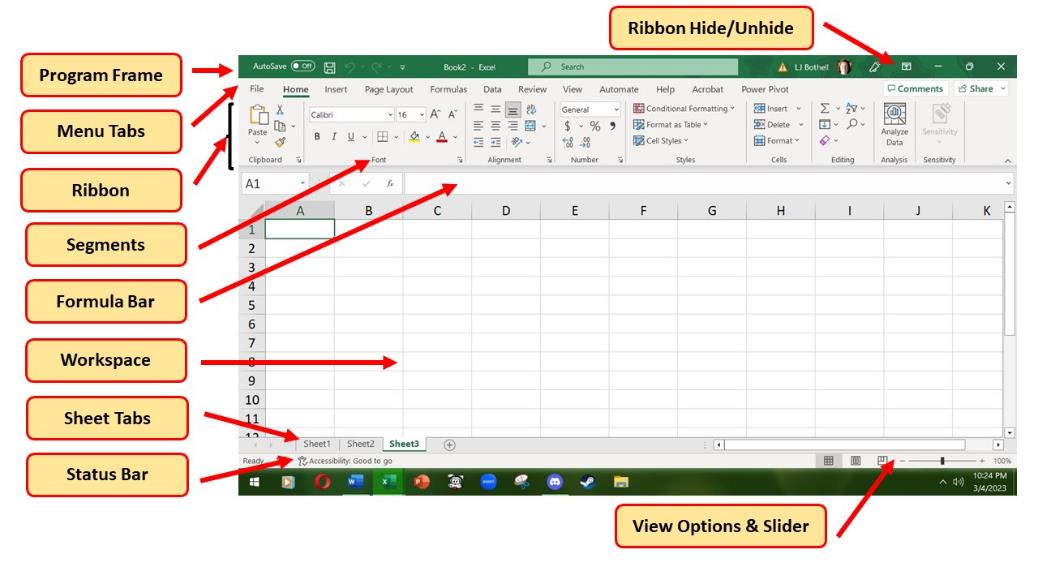 Image of MS Excel for Windows user interface