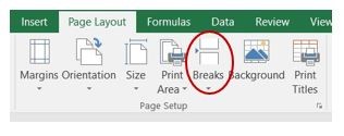 Image of MS Excel Page Layout ribbon breaks icon