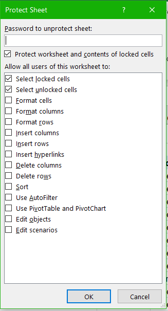 Image of MS Excel protect sheet panel