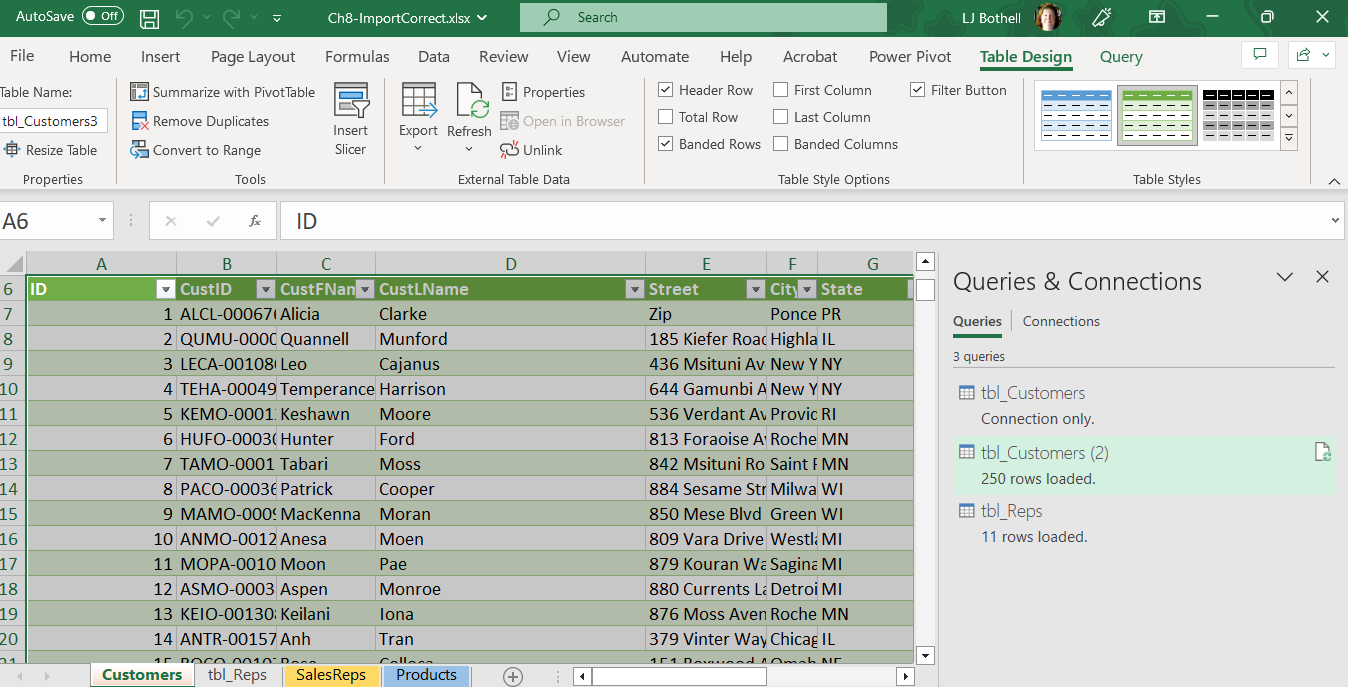 Image of MS Excel queries & connections panel