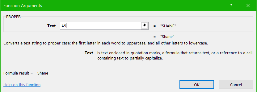 Image of MS Excel function arguments dialog box