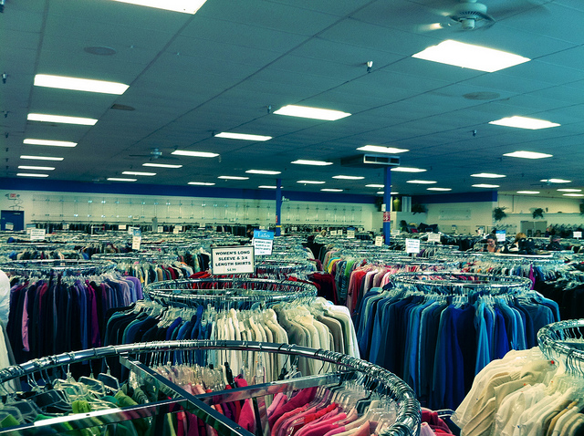Racks upon racks of clothing in a Goodwill