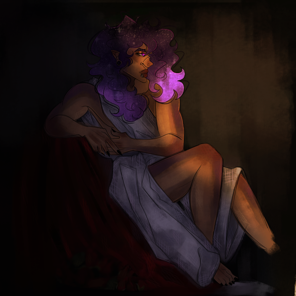 A dark figure reclining