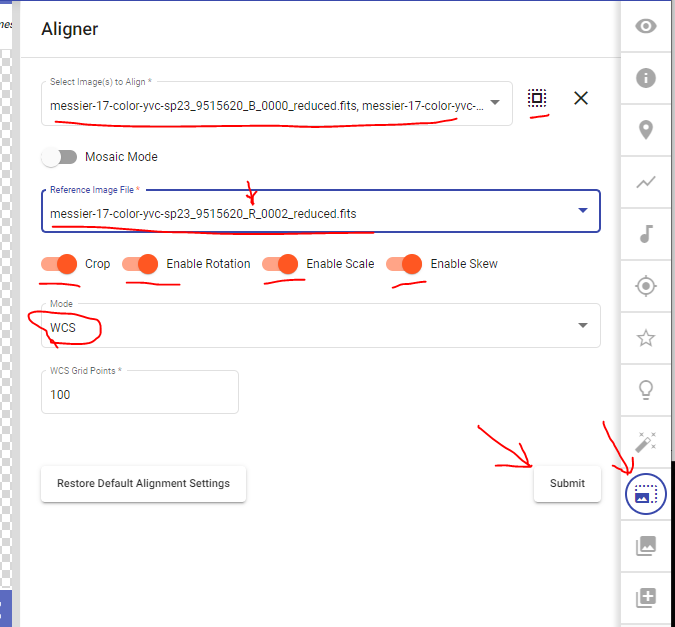 Alignment settings