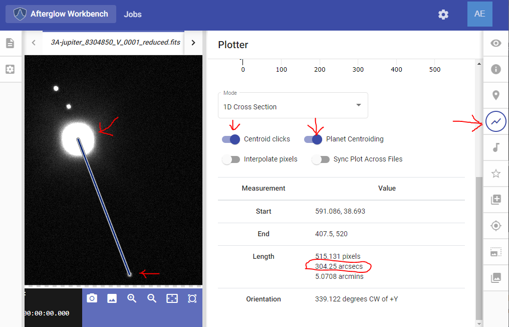 Measuring angular separation using Afterglow.