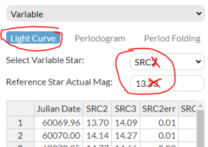 Variable star settings.