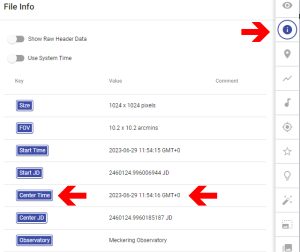 Location of info icon and UTC information.