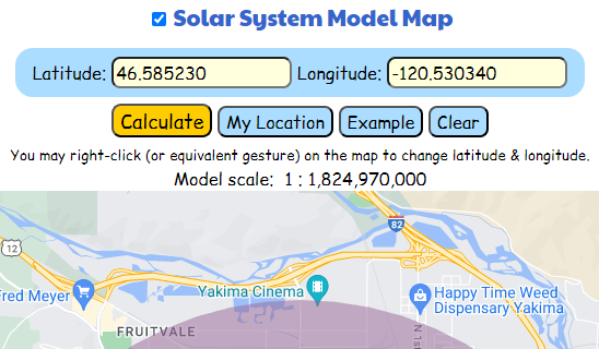 Map checkbox is checked. Latitude is 46.585230. Longitude is -120.530340