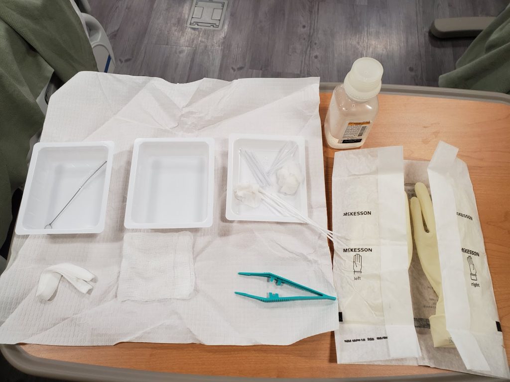 Photo showing open Sterile Tracheostomy Care Kit
