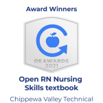Award image for Open Textbook Award for Best OER 2021. Shows an arrow circling around an apple shaped image along with award text.