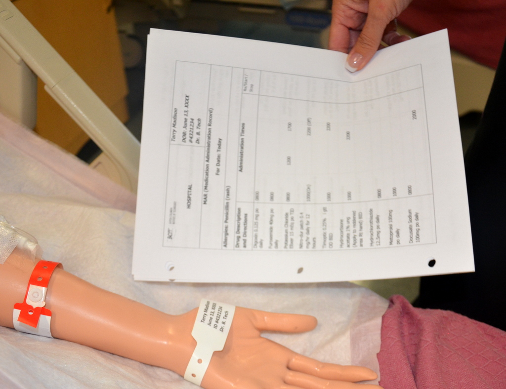 Photo of nurse Identifying simulated Patient Prior to Medication Administration