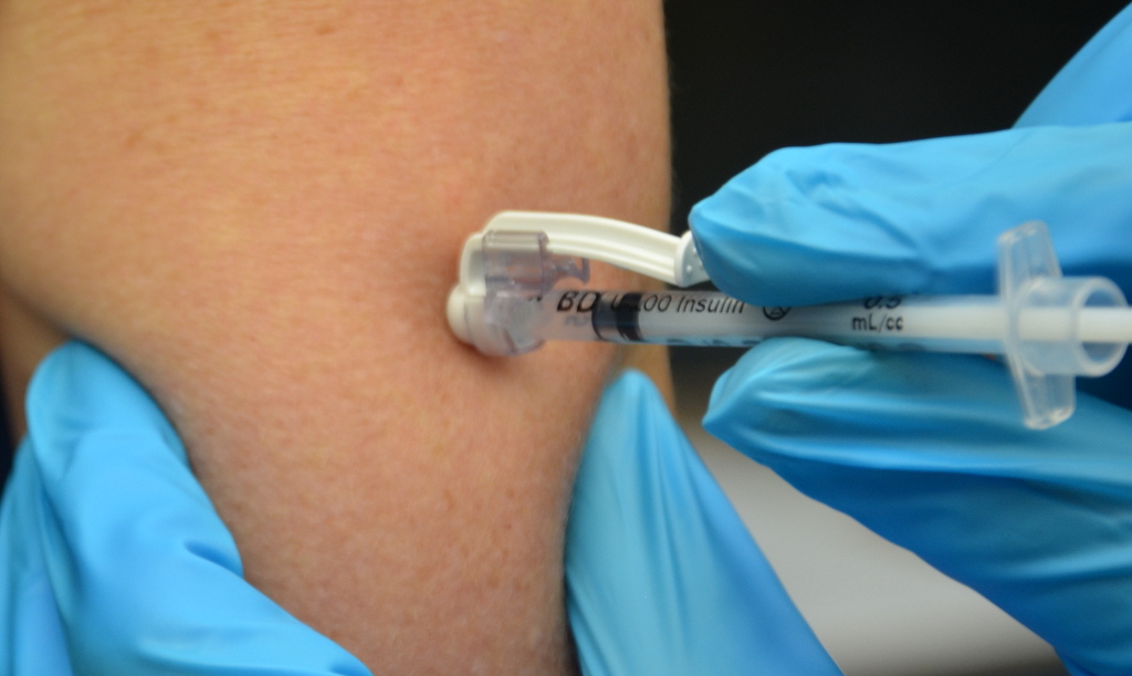 Photo showing closeup of subcutaneous injection