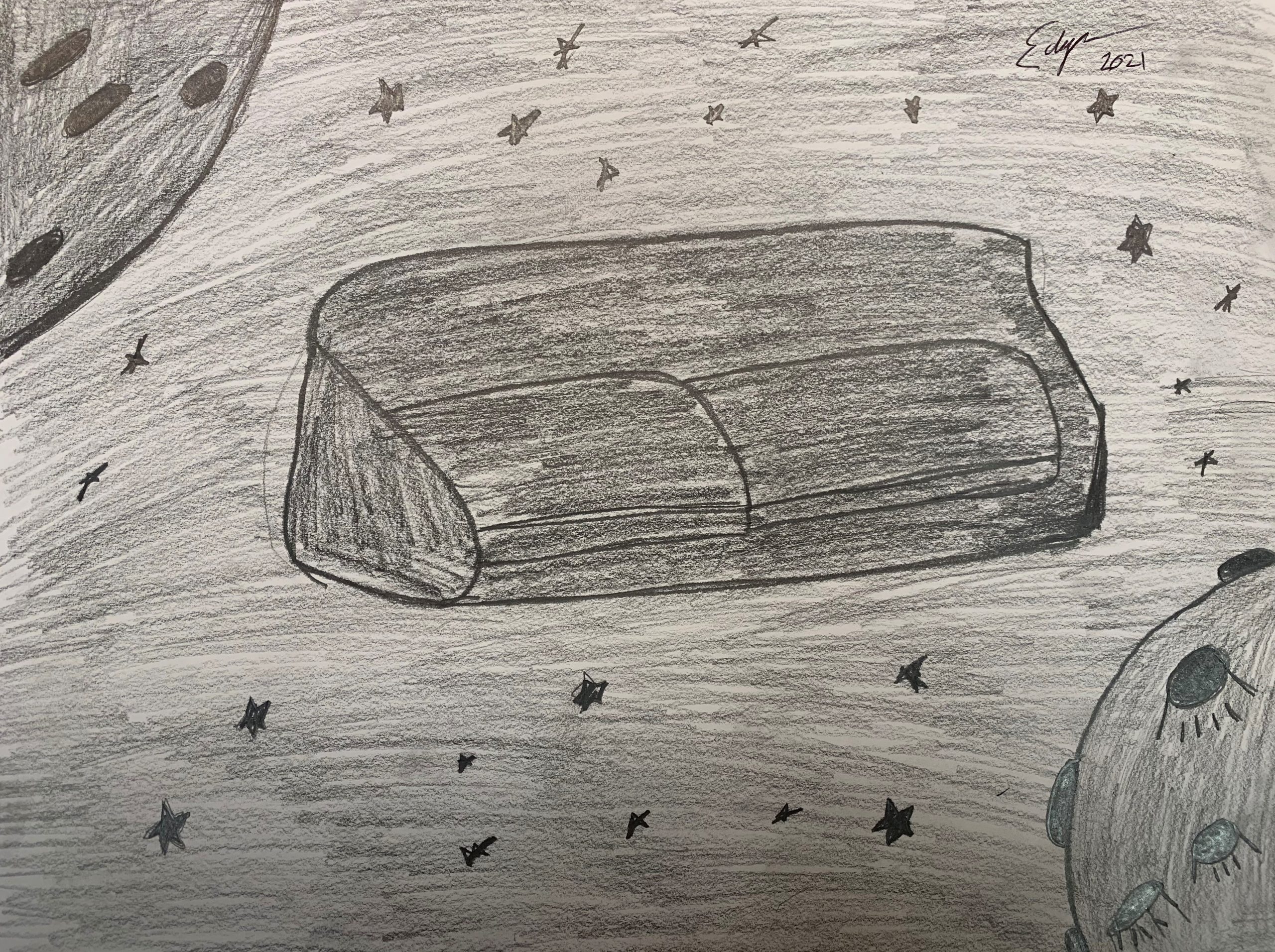 Drawing of sofa in middle of room