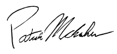 The signature of Vice President of Student Affairs, Patrick McEachern