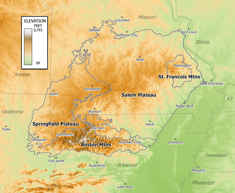Ozark Mountains Relief Map