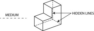 L shaped solid showing the use of hidden lines which are not solid