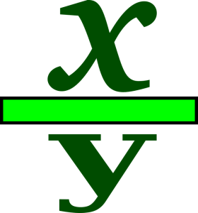 A fraction showing x over y.