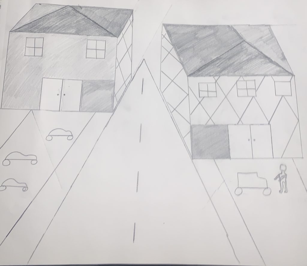 Drawing of street aligned with houses